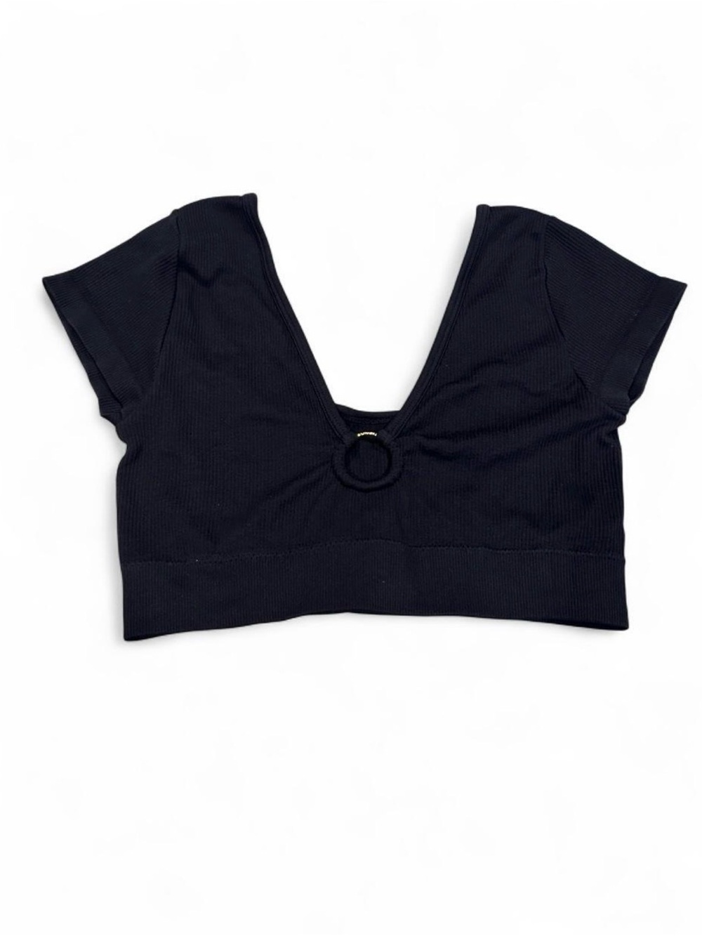 Aerie Black Ribbed Ring Detail Crop Top Size Medium